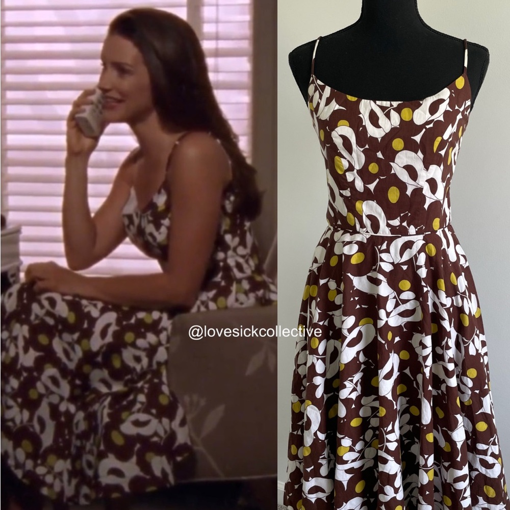 ASO Charlotte York in SATC Brown and White Fit and Flare Floral Dress | Size 4